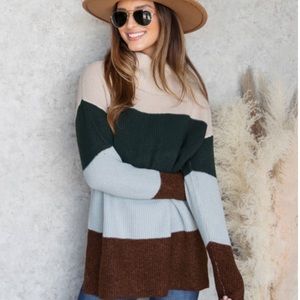 Staccato Cowl Turtleneck Striped Multi Color Sweater Boutique Size xs